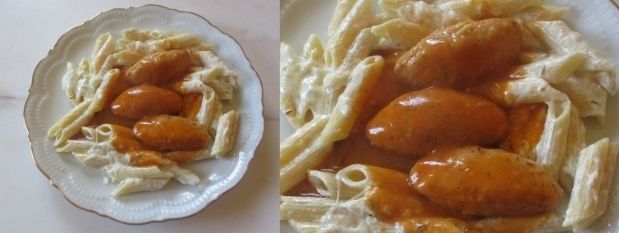 Pâtes avec des quenelles de brochets