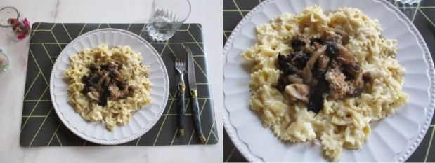 Pâtes au poulet sauce béchamel et champignon
