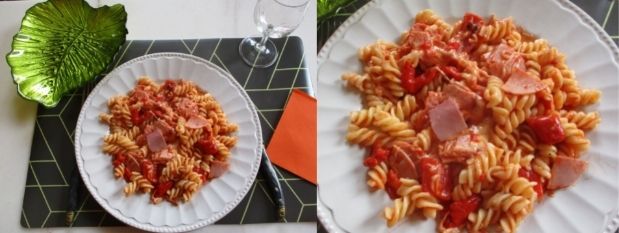 Pâtes aux poivrons grillés et jambon