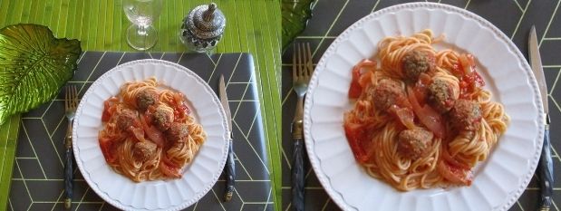 Pâtes boulettes de viande sauce tomate