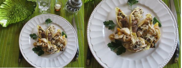 Conchiglioni au poisson et champignon