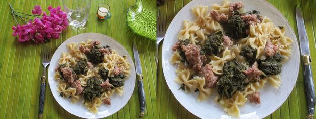 Pâtes épinard chair à saucisse