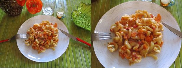 Pâtes avec un fondant de légumes