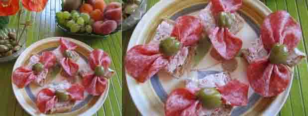 Toast noeud papillon salami