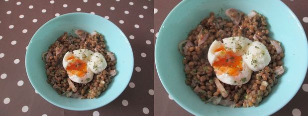 Lentilles vinaigrette et œufs mollets