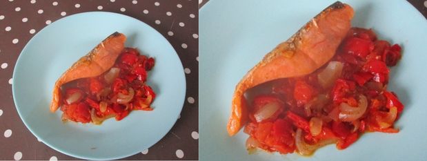 Saumon sur un lit de tomate-poivron