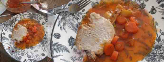 Rôti de porc en cocotte poireaux carottes